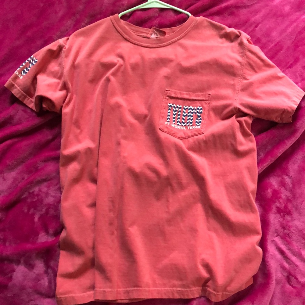 Tyler’s coral chevron tee comfort colors